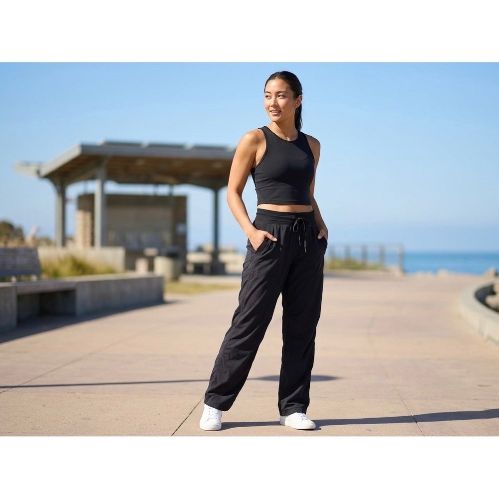 Lululemon Beyond the Studio Pant Black Straight Leg Ruched Travel Trousers 4